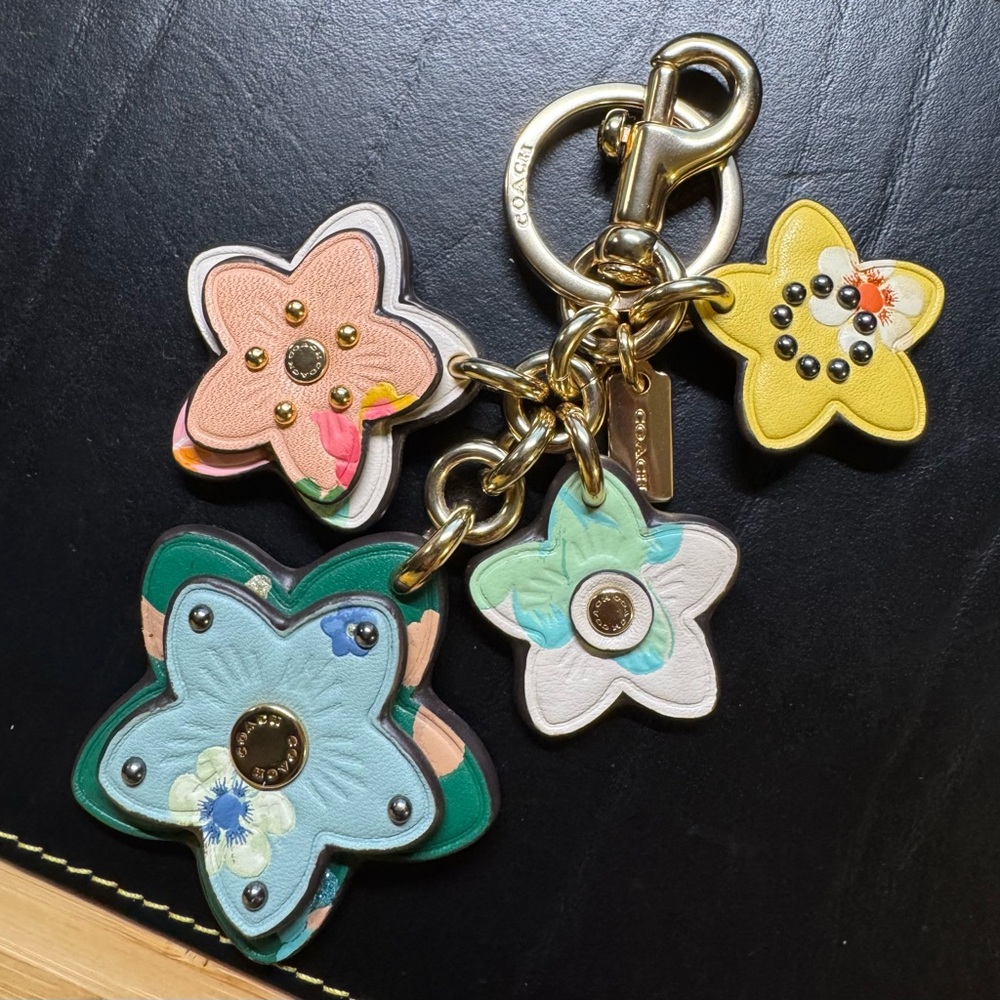 Coach wildflower Floral print Keychain with Gold Accents
